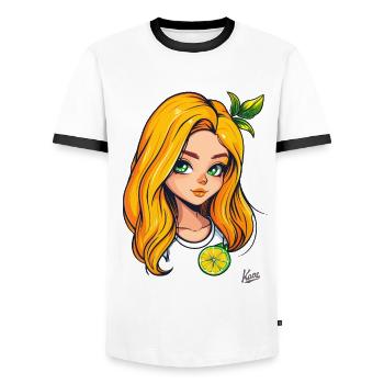 Das Orange-Zitronen-Mädchen - Männer Kontrast-T-Shirt - Weiß/Schwarz - Vorne - AI Model Female 172 light (172cm) & AI Model Male 178 dark (178cm)