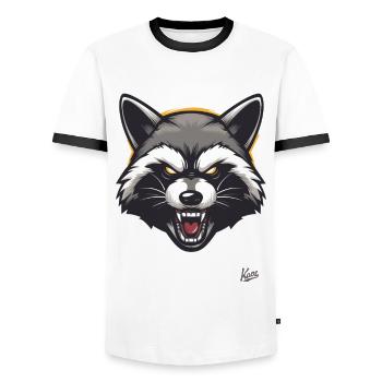 Randy Rocket: The Cheeky Raccoon - Men's Ringer Shirt - white/black - Front - AI Model Female 172 light (172cm) & AI Model Male 178 dark (178cm)