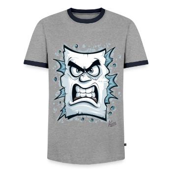 Angry face made of paper - Men's Ringer Shirt - grey/navy  - Front - AI Model Female 172 light (172cm) & AI Model Male 178 light (178cm)