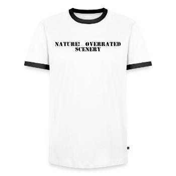 Wandern - Nature: Overrated Scenery - Männer Kontrast-T-Shirt - Weiß/Schwarz - Vorne - AI Model Female 172 light (172cm) & AI Model Male 178 dark (178cm)