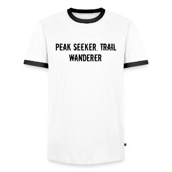 Randonnée - Peak Seeker, Trail Wanderer - T-shirt contrasté Homme - blanc/noir - Devant - AI Model Female 172 light (172cm) & AI Model Male 178 dark (178cm)