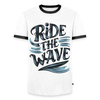 Ride the Wave Surfen Surfbrett Sommer Urlaub - Männer Kontrast-T-Shirt - Weiß/Schwarz - Vorne - AI Model Female 172 light (172cm) & AI Model Male 178 dark (178cm)