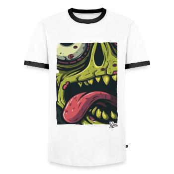 Zoom sur ce visage de zombie : effrayant et élégant ! - T-shirt contrasté Homme - blanc/noir - Devant - AI Model Female 172 light (172cm) & AI Model Male 178 dark (178cm)