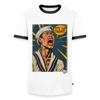Retro Vintage Cartoon Seemann: Es ist so eng! - Männer Kontrast-T-Shirt - Weiß/Schwarz - Vorne - AI Model Female 172 light (172cm) & AI Model Male 178 dark (178cm)