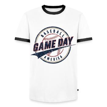 Baseball Hommes Femmes Enfants Joueur Lanceur Softball - T-shirt contrasté Homme - blanc/noir - Devant - AI Model Female 172 light (172cm) & AI Model Male 178 dark (178cm)