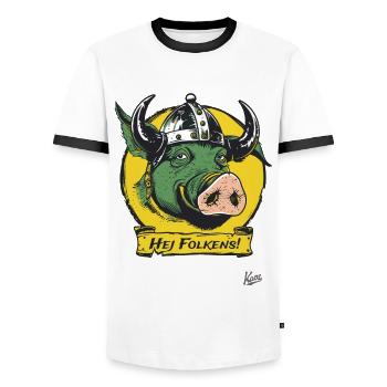Dänisches Wikinger-Schwein mit Helm: Hej folkens! - Männer Kontrast-T-Shirt - Weiß/Schwarz - Vorne - AI Model Female 172 light (172cm) & AI Model Male 178 dark (178cm)