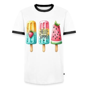 Hello Summer. Happy Popsicle Design, Ice Cream, - Men's Ringer Shirt - white/black - Front - AI Model Female 172 light (172cm) & AI Model Male 178 dark (178cm)
