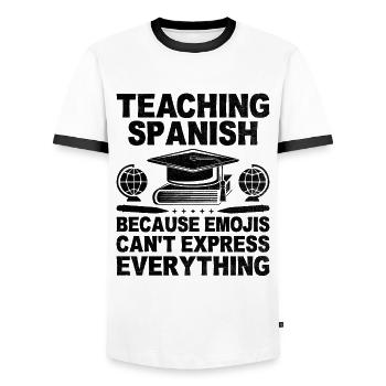 Foreign Language Teacher School Languages Teachers - Men's Ringer Shirt - white/black - Front - AI Model Female 172 light (172cm) & AI Model Male 178 dark (178cm)