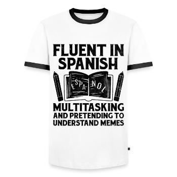 Foreign Language Teacher School Languages Teachers - Men's Ringer Shirt - white/black - Front - AI Model Female 172 light (172cm) & AI Model Male 178 dark (178cm)