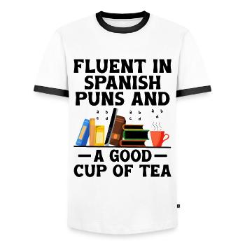 Professeur de langues étrangères École Professeurs de langues - T-shirt contrasté Homme - blanc/noir - Devant - AI Model Female 172 light (172cm) & AI Model Male 178 dark (178cm)