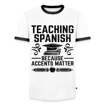 Foreign Language Teacher School Languages Teachers - Men's Ringer Shirt - white/black - Front - AI Model Female 172 light (172cm) & AI Model Male 178 dark (178cm)