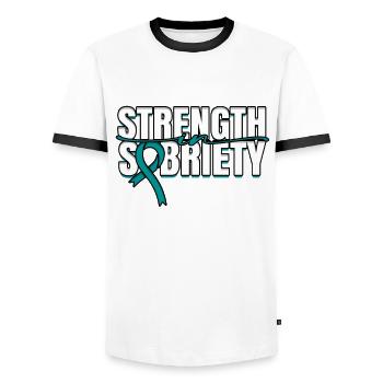 Detoxification Withdrawal Addictive Strength In Sobriety - Men's Ringer Shirt - white/black - Front - AI Model Female 172 light (172cm) & AI Model Male 178 dark (178cm)