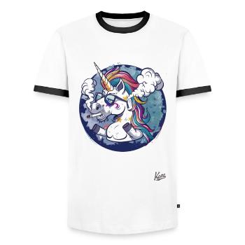 Fumer, drôle, pas cool, anti-héros, perdant, licorne - T-shirt contrasté Homme - blanc/noir - Devant - AI Model Female 172 light (172cm) & AI Model Male 178 dark (178cm)