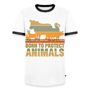 Animal Rights Vegan Retro Save Animals - Men's Ringer Shirt - white/black - Front - AI Model Female 172 light (172cm) & AI Model Male 178 dark (178cm)