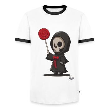 Grim Reaper with delicious lollipop lollipop - Men's Ringer Shirt - white/black - Front - AI Model Female 172 light (172cm) & AI Model Male 178 dark (178cm)