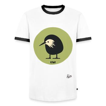 Abstrait bande dessinée kiwi oiseau - T-shirt contrasté Homme - blanc/noir - Devant - AI Model Female 172 light (172cm) & AI Model Male 178 dark (178cm)