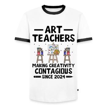 Art Teacher School Teacher Funny Art Teachers Scho - Men's Ringer Shirt - white/black - Front - AI Model Female 172 light (172cm) & AI Model Male 178 dark (178cm)