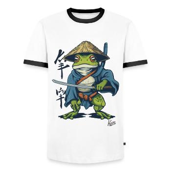 Japanischer Samurai-Ronin-Frosch - Männer Kontrast-T-Shirt - Weiß/Schwarz - Vorne - AI Model Female 172 light (172cm) & AI Model Male 178 dark (178cm)
