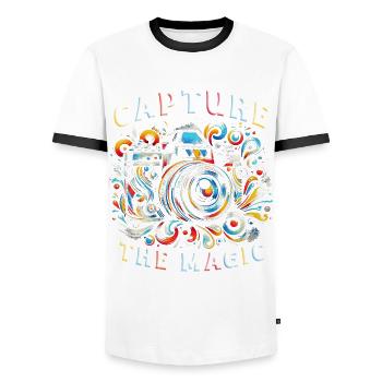 Fotograf Fotografie Fotografen Capture The Magic - Männer Kontrast-T-Shirt - Weiß/Schwarz - Vorne - AI Model Female 172 light (172cm) & AI Model Male 178 dark (178cm)