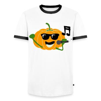 Singing Pumpkin Music Pumpkins - Men's Ringer Shirt - white/black - Front - AI Model Female 172 light (172cm) & AI Model Male 178 dark (178cm)