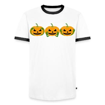 Pumpkin Three Monkeys 3 Pumpkins - Men's Ringer Shirt - white/black - Front - AI Model Female 172 light (172cm) & AI Model Male 178 dark (178cm)