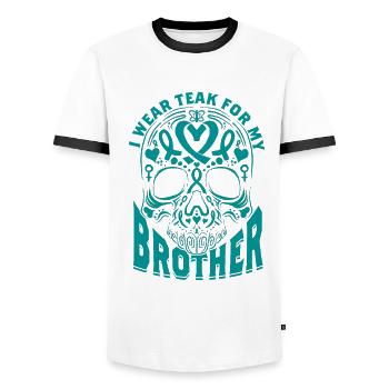 Addicted Je Porte du Teck Pour Mon Frère - T-shirt contrasté Homme - blanc/noir - Devant - AI Model Female 172 light (172cm) & AI Model Male 178 dark (178cm)
