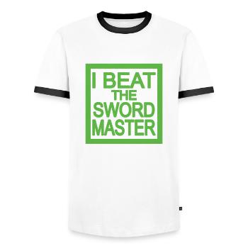 I beat the sword master - Men's Ringer Shirt - white/black - Front - AI Model Female 172 light (172cm) & AI Model Male 178 dark (178cm)