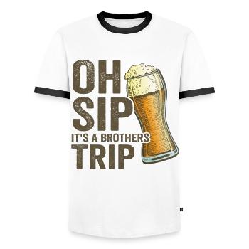 Geschwister Oh Sip Its A Brothers Trip - Men's Ringer Shirt - white/black - Front - AI Model Female 172 light (172cm) & AI Model Male 178 dark (178cm)