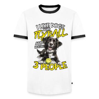 Flyball Border Collie Dog I Like Dogs And Flyball - Men's Ringer Shirt - white/black - Front - AI Model Female 172 light (172cm) & AI Model Male 178 dark (178cm)