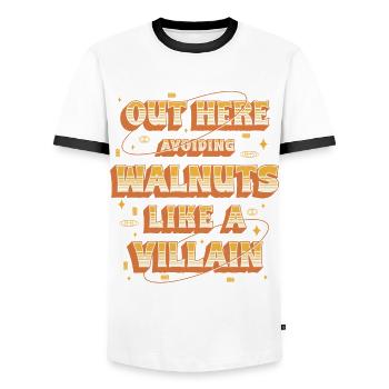 Walnut Allergy Out Here Avoiding Walnuts - Men's Ringer Shirt - white/black - Front - AI Model Female 172 light (172cm) & AI Model Male 178 dark (178cm)