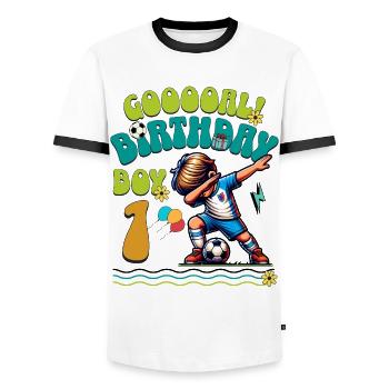 1er anniversaire Football - T-shirt contrasté Homme - blanc/noir - Devant - AI Model Female 172 light (172cm) & AI Model Male 178 dark (178cm)