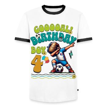 4th Birthday Football - Men's Ringer Shirt - white/black - Front - AI Model Female 172 light (172cm) & AI Model Male 178 dark (178cm)