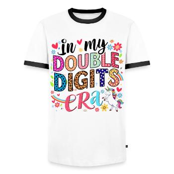 Double Digits Era Colorful Unicorn Art 10th - Men's Ringer Shirt - white/black - Front - AI Model Female 172 light (172cm) & AI Model Male 178 dark (178cm)