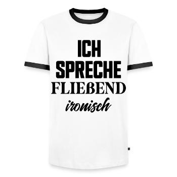 Ich spreche fließend ironisch lustige Sprüche - Männer Kontrast-T-Shirt - Weiß/Schwarz - Vorne - AI Model Female 172 light (172cm) & AI Model Male 178 dark (178cm)