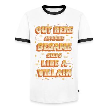 Capsule Fruit Allergy Out Here Avoiding Seeds - Men's Ringer Shirt - white/black - Front - AI Model Female 172 light (172cm) & AI Model Male 178 dark (178cm)