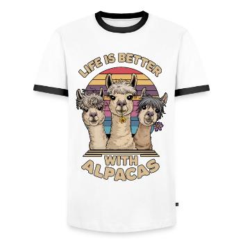 La vie est meilleure avec les alpagas, Art mignon de l’alpaga, - T-shirt contrasté Homme - blanc/noir - Devant - AI Model Female 172 light (172cm) & AI Model Male 178 dark (178cm)