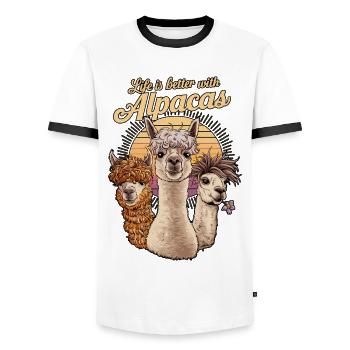 La vie est meilleure avec les alpagas, Alpaga Cute Art, - T-shirt contrasté Homme - blanc/noir - Devant - AI Model Female 172 light (172cm) & AI Model Male 178 dark (178cm)