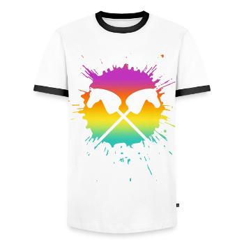 Équitation Hobby Horsing Hobby Horse - T-shirt contrasté Homme - blanc/noir - Devant - AI Model Female 172 light (172cm) & AI Model Male 178 dark (178cm)