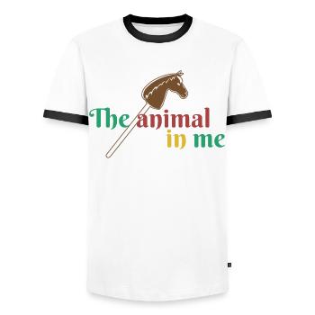 Hobby Horsing Hobby Équitation - T-shirt contrasté Homme - blanc/noir - Devant - AI Model Female 172 light (172cm) & AI Model Male 178 dark (178cm)