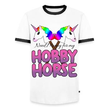 Hobby Cheval Hobby Horsing Licorne - T-shirt contrasté Homme - blanc/noir - Devant - AI Model Female 172 light (172cm) & AI Model Male 178 dark (178cm)
