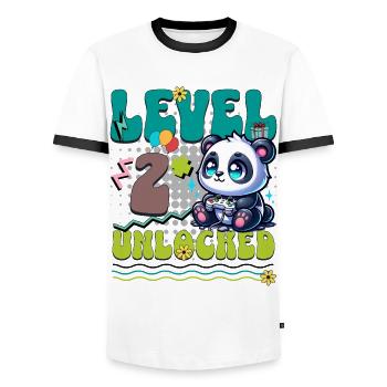 2ème anniversaire Niveau Débloqué Gaming Panda - T-shirt contrasté Homme - blanc/noir - Devant - AI Model Female 172 light (172cm) & AI Model Male 178 dark (178cm)