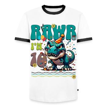10e anniversaire Rawr T Rex dinosaure - T-shirt contrasté Homme - blanc/noir - Devant - AI Model Female 172 light (172cm) & AI Model Male 178 dark (178cm)