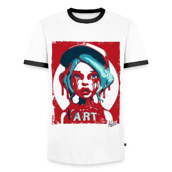 Streetart Mädchen mit Sauce und Kappe - Männer Kontrast-T-Shirt - Weiß/Schwarz - Vorne - AI Model Female 172 light (172cm) & AI Model Male 178 dark (178cm)