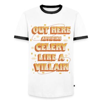 Allergie au céleri ici Éviter le céleri - T-shirt contrasté Homme - blanc/noir - Devant - AI Model Female 172 light (172cm) & AI Model Male 178 dark (178cm)