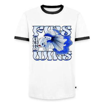 Kampffisch Kampffische Fins And Wins - Männer Kontrast-T-Shirt - Weiß/Schwarz - Vorne - AI Model Female 172 light (172cm) & AI Model Male 178 dark (178cm)