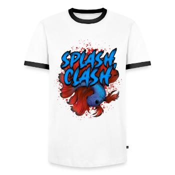 Betta Fish Siamese Betta Fish Splash Clash - Men's Ringer Shirt - white/black - Front - AI Model Female 172 light (172cm) & AI Model Male 178 dark (178cm)