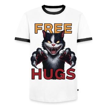 Lustige Umarmungen kostenlos Horror Grimmiger Katzenhumor - Männer Kontrast-T-Shirt - Weiß/Schwarz - Vorne - AI Model Female 172 light (172cm) & AI Model Male 178 dark (178cm)