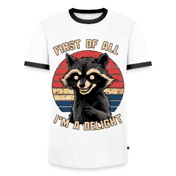 First Of All I'm A Delight Funmy Humor Racoon - Men's Ringer Shirt - white/black - Front - AI Model Female 172 light (172cm) & AI Model Male 178 dark (178cm)