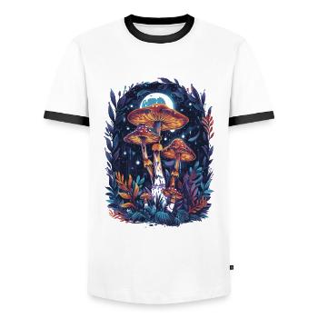 Pilz Mondphasen Vintage Goblincore Cottagecore - Männer Kontrast-T-Shirt - Weiß/Schwarz - Vorne - AI Model Female 172 light (172cm) & AI Model Male 178 dark (178cm)