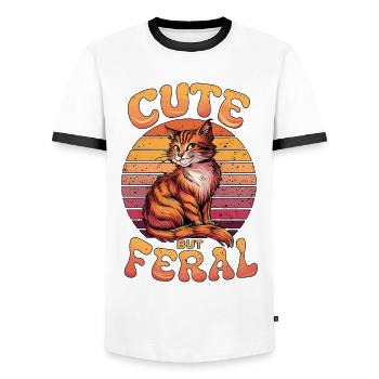 Mignon Mais sauvage Chat Rétro Coucher De Soleil Drôle Design - T-shirt contrasté Homme - blanc/noir - Devant - AI Model Female 172 light (172cm) & AI Model Male 178 dark (178cm)